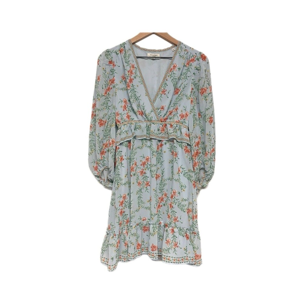 Max Studio Womens Floral Long Sleeve Dress Size M Ruffle Hem Boho Cottagecore
